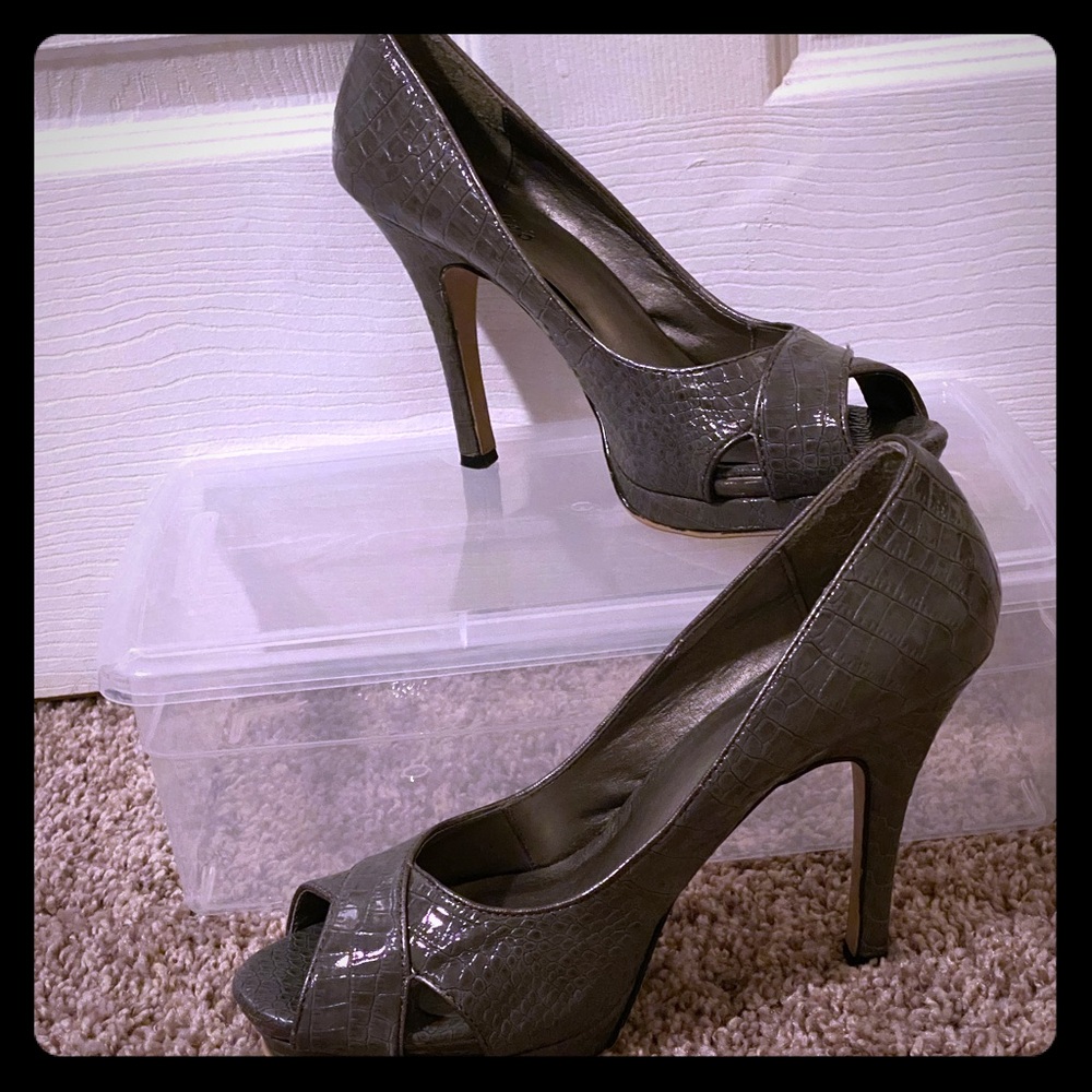 Grey peep toe heels
